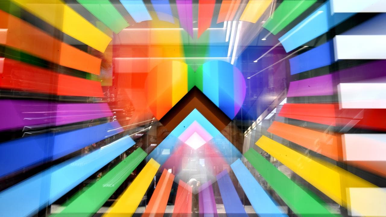 Transgender flag designs on a shopfront (file image)