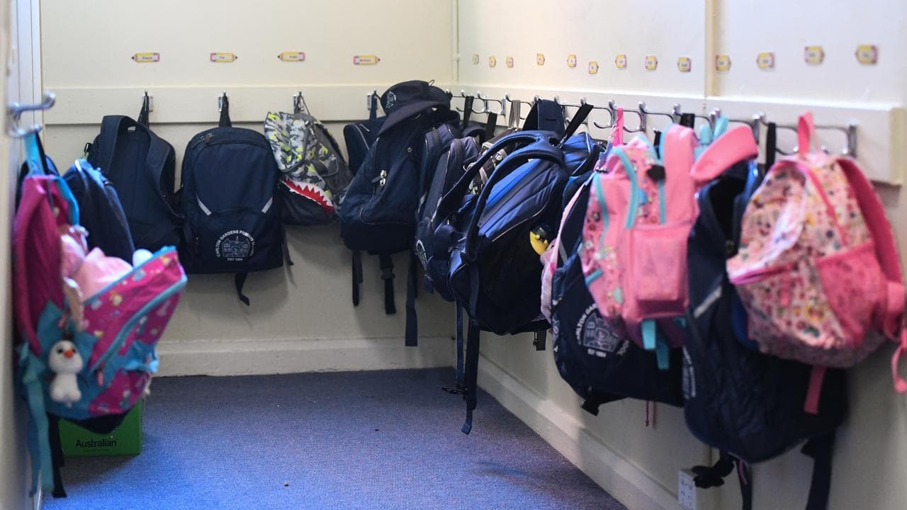 Students’ bags outside a classroom (file image)