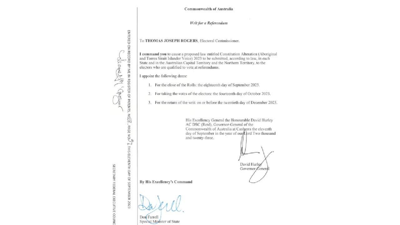 A copy of the writ for the voice referendum.