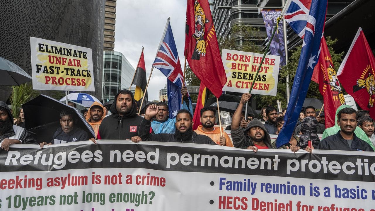 Protesters during a Refugee Action Coalition Palm Sunday march