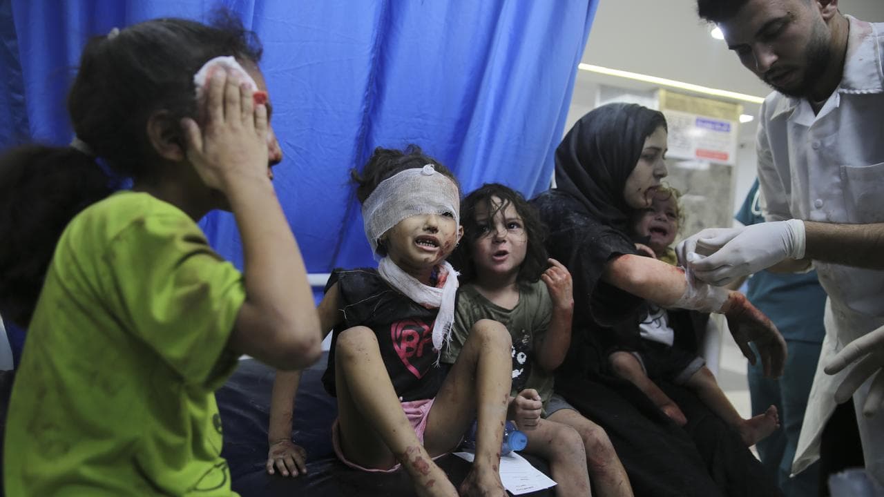 Injured children at hospital in Gaza