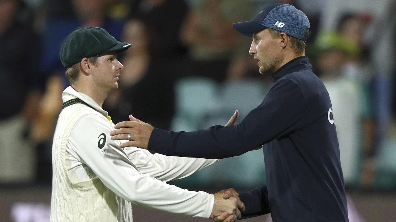 Australia's Steve Smith (left) shakes hands with England's Joe Root