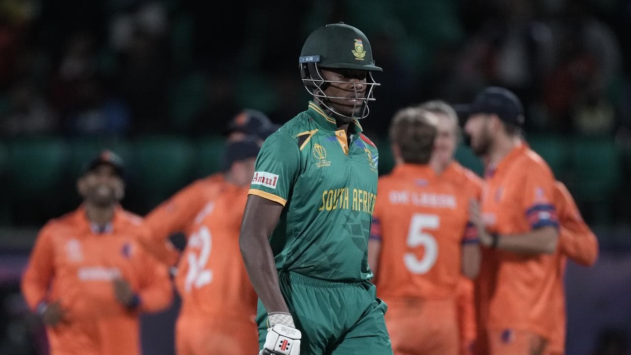 Dutch players celebrate a South Africa wicket at the CWC.