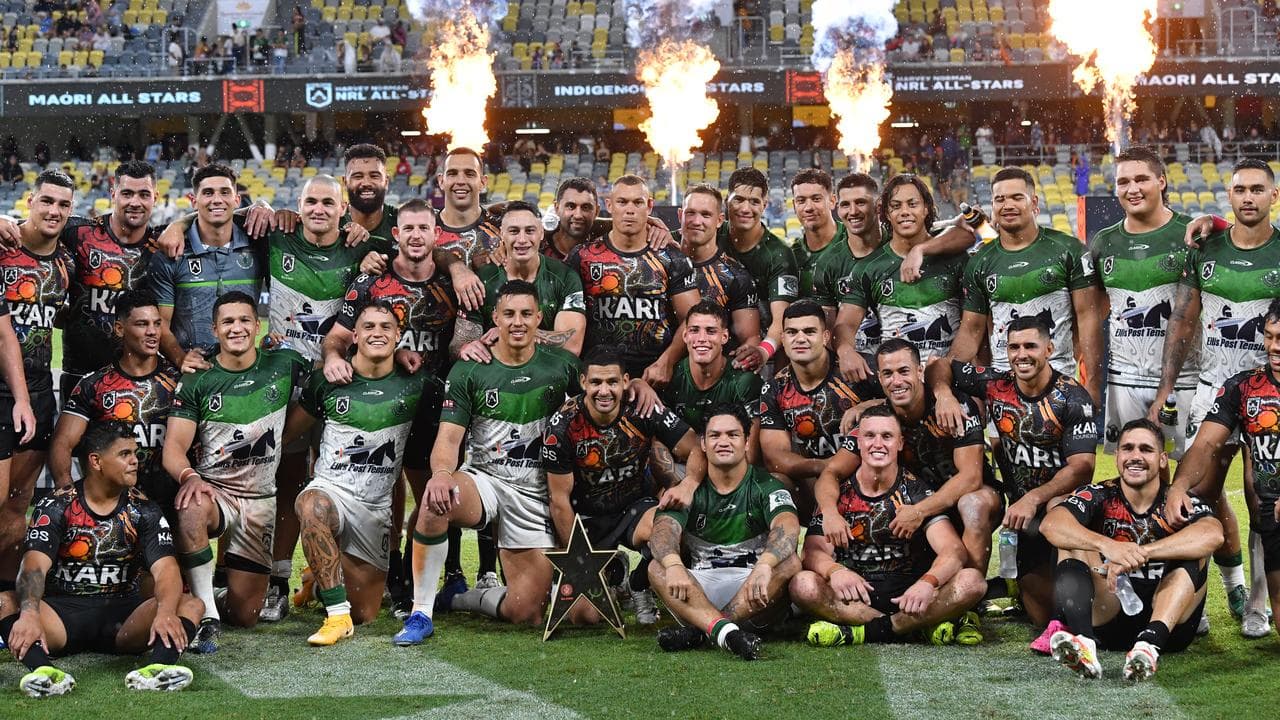 Indigenous and Maori All Stars players pose for a photo.