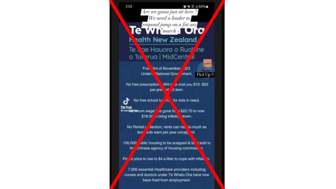 A screenshot of the fake graphic taken from a Facebook post.