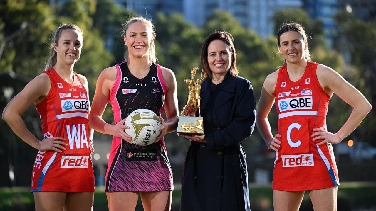 CEO Kelly Ryan (second right) with Super Netball captains.