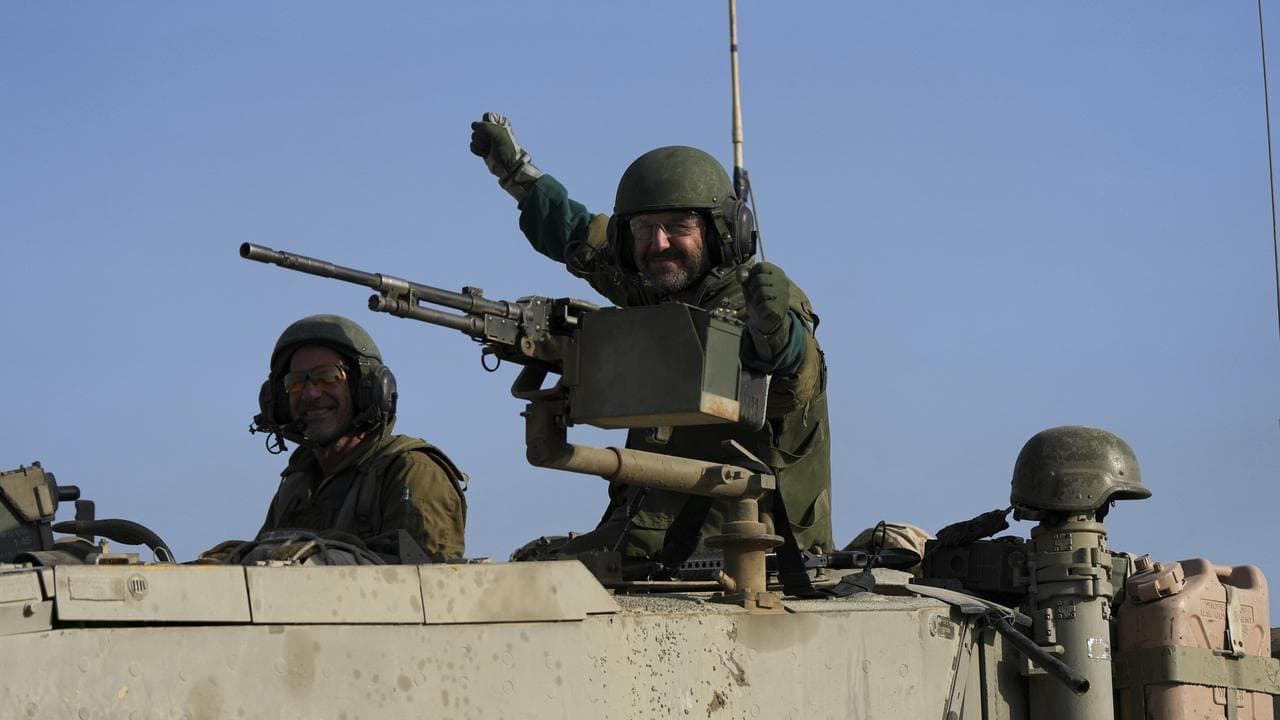 Israeli soldiers near the border between Gaza and southern Israel