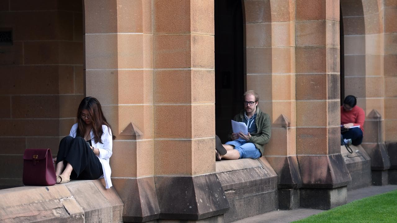 Students reading at a university campus.