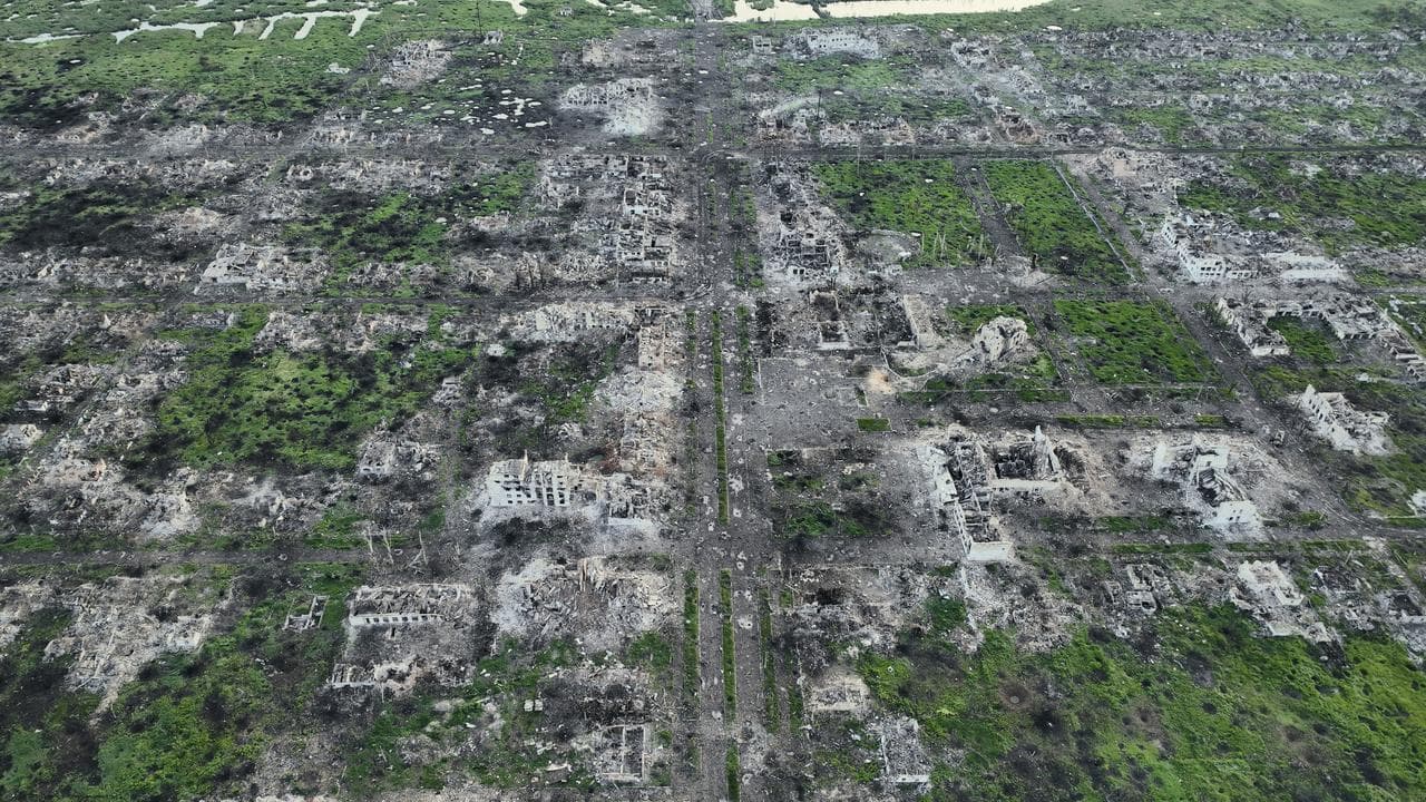 A file photo showing an aerial view of Maryinka