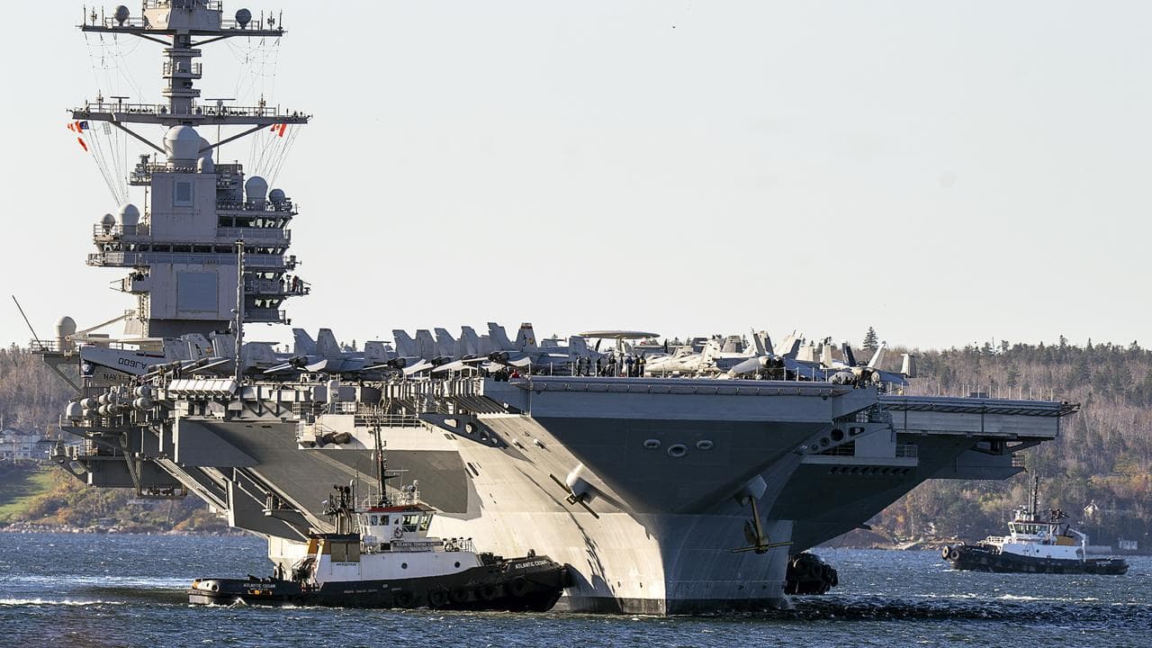 A file photo of the Gerald R Ford aircraft carrier