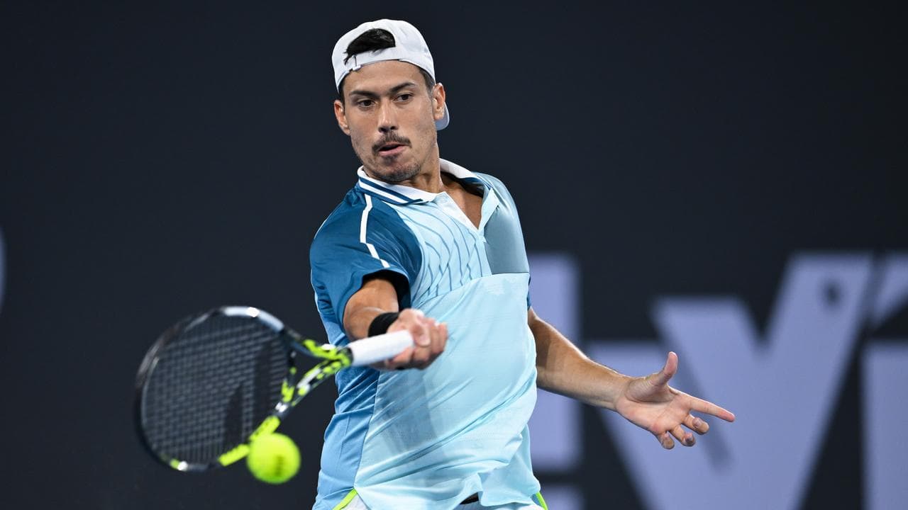 Jason Kubler in action against Rafa Nadal at the Brisbane Intl.