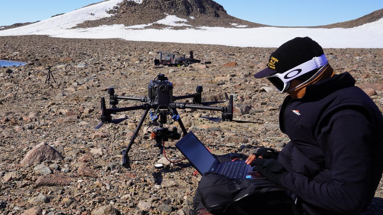Scientists surveying remote areas of Antarctica with drones