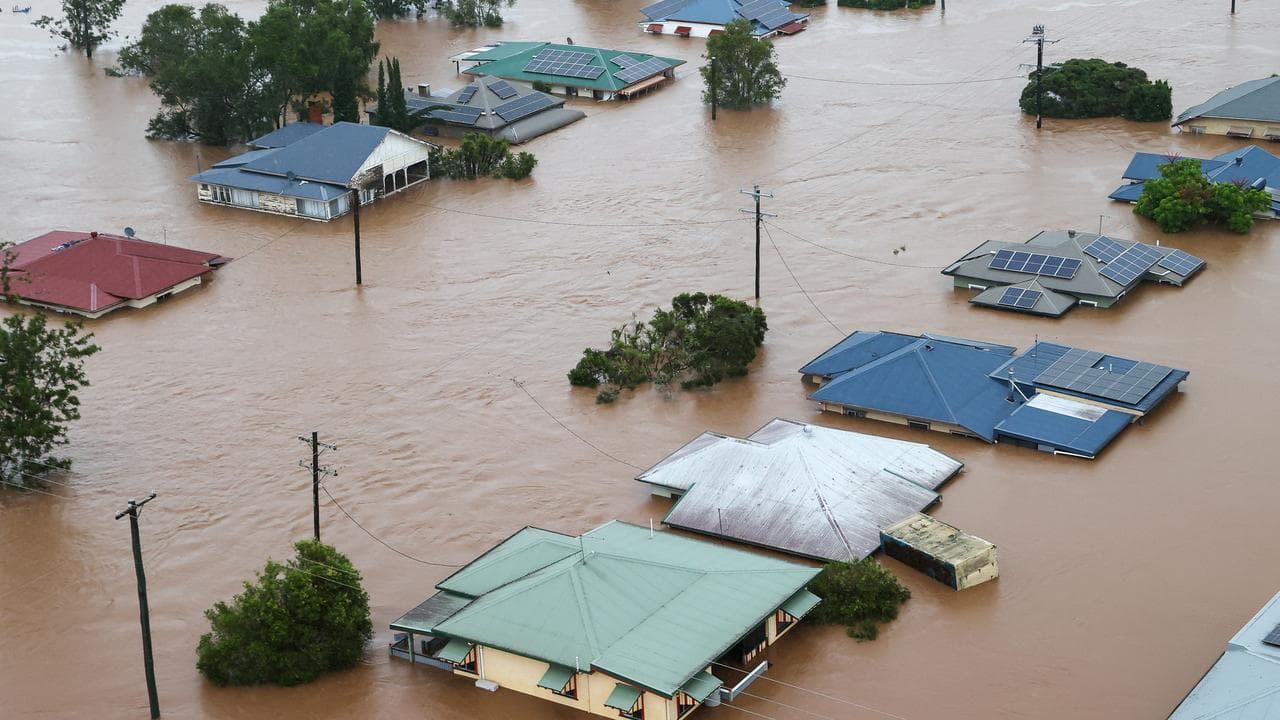 A file photo of flooded homes in Lismore