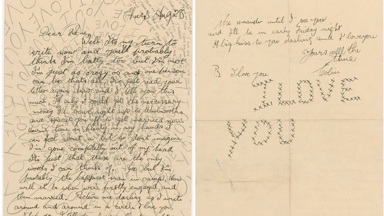 A diptych of a serviceman's love letter in the Australian War Memorial