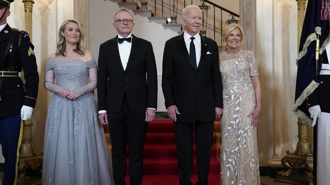 Jodie Haydon and Anthony Albanese with the Bidens