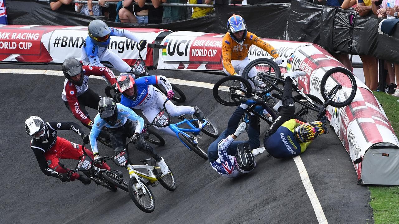 Riders crash.