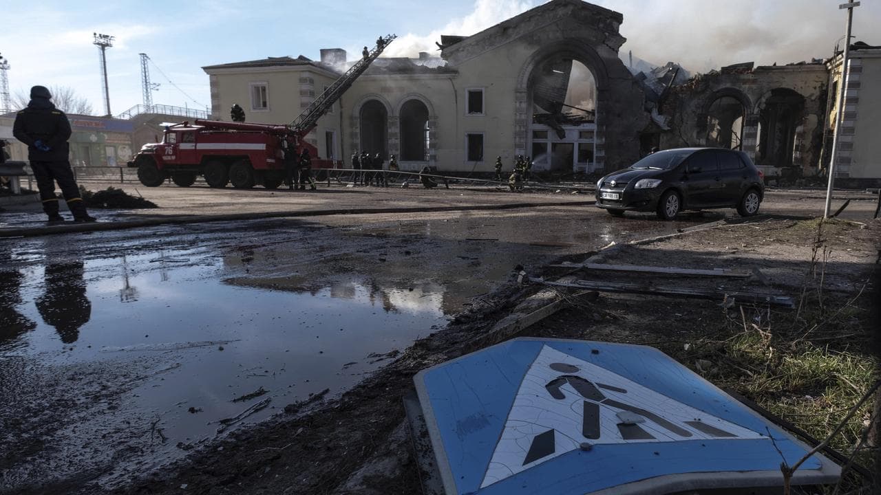 Fire after Russian shelling in Ukraine