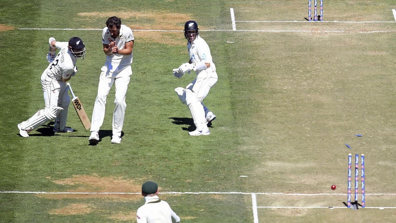 New Zealand's Kane Williamson (left) is run out. 