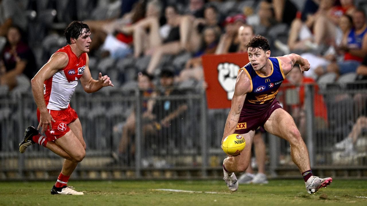 Lachie Neale in pre-season action for Brisbane against Sydney Swans.