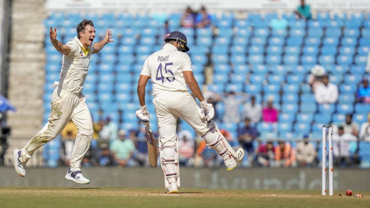 Pat Cummins dismisses Rohit Sharma.