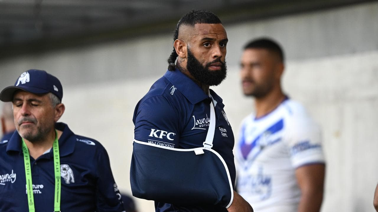 Josh Addo-Carr with his right arm in a sling.