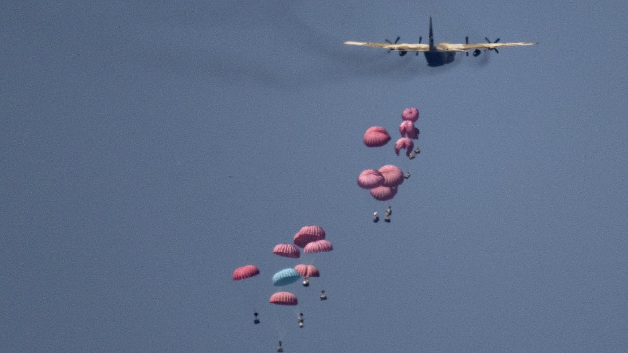 An aircraft drops humanitarian aid over northern Gaza Strip