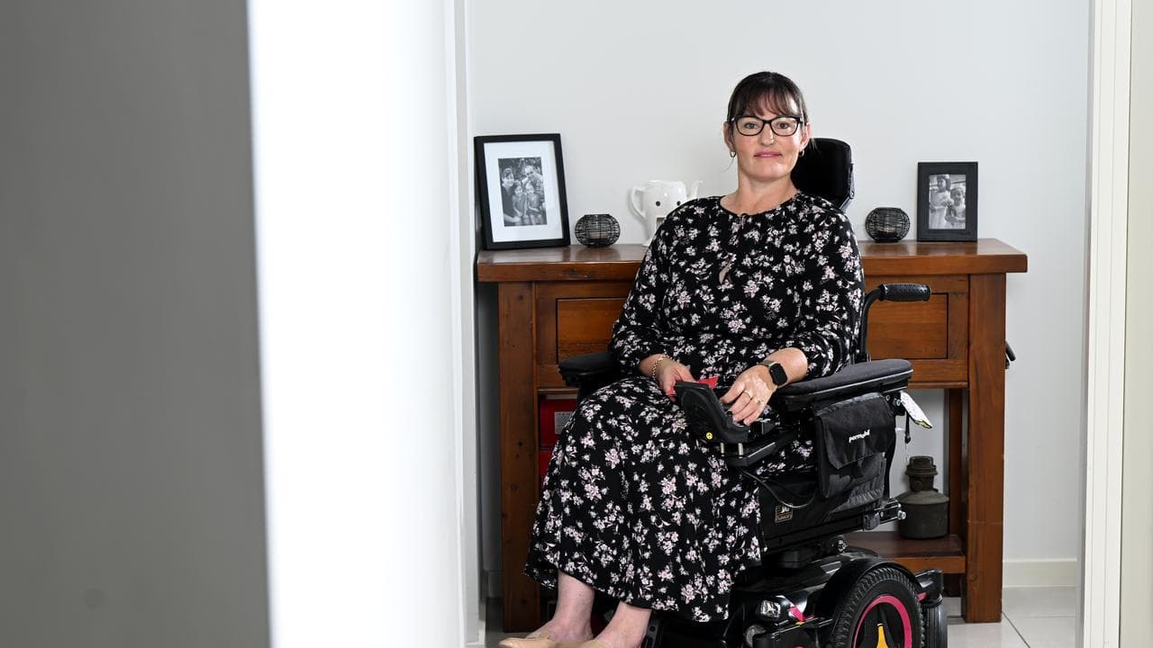 Emma Weatherley in her motorised wheelchair.