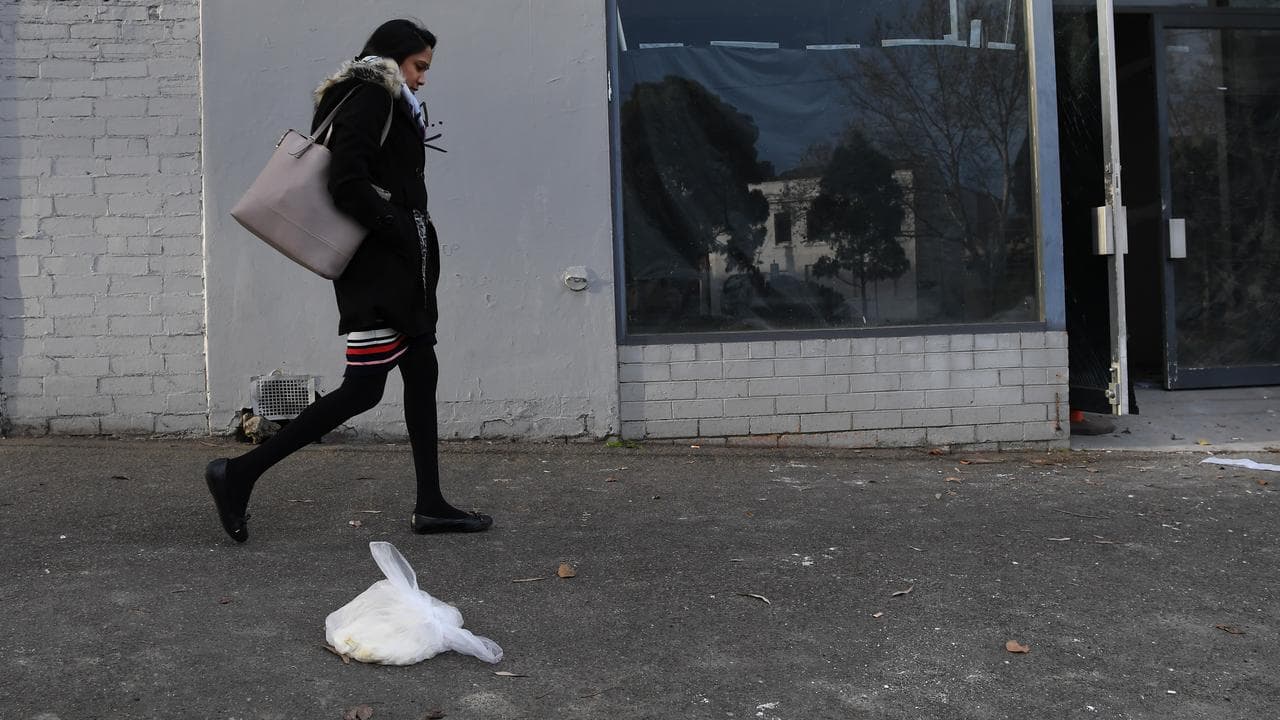 A plastic bag on the ground.