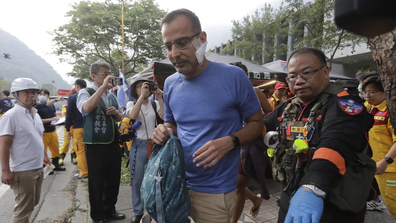 A tourist after being rescued from Taroko Gorge national park 