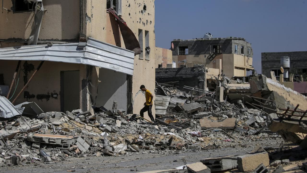 Damaged buildings in Khan Younis