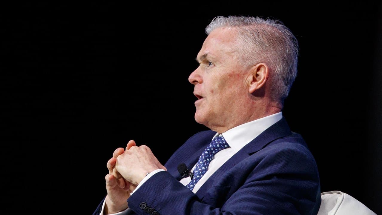 Santos CEO Kevin Gallagher at a conference.