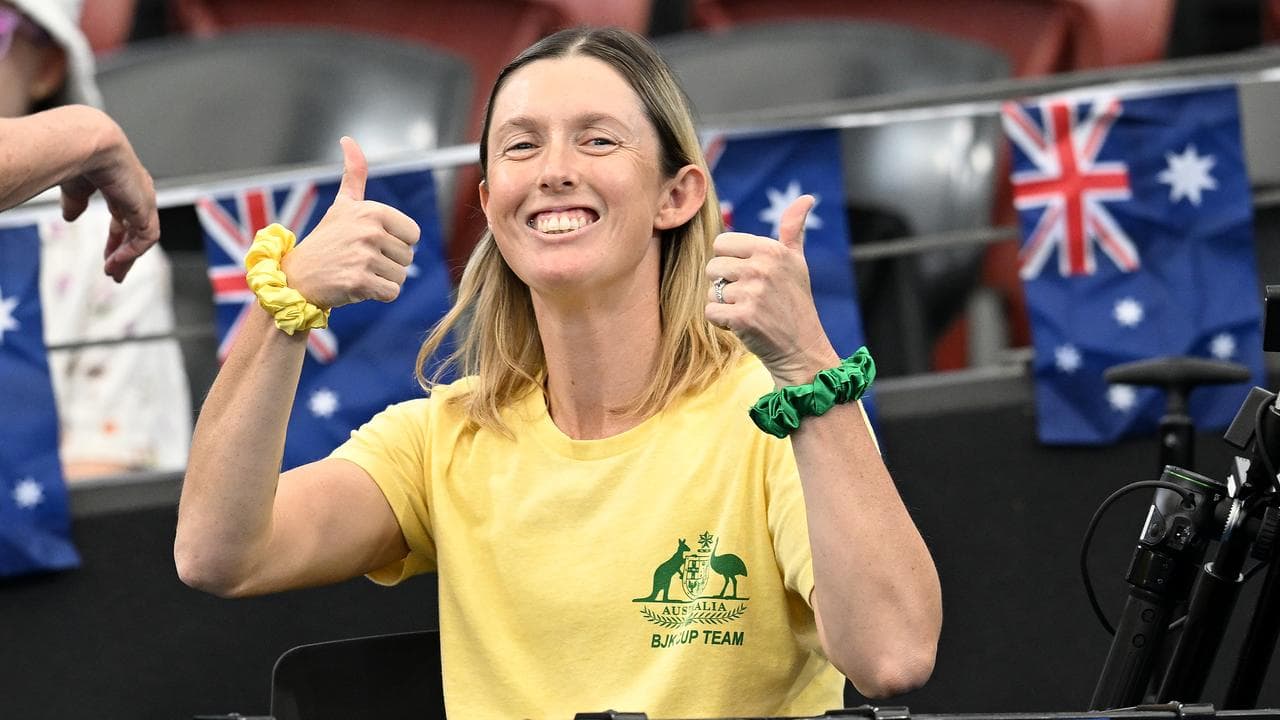 Storm Hunter watches from the stands at Pat Rafter Arena.