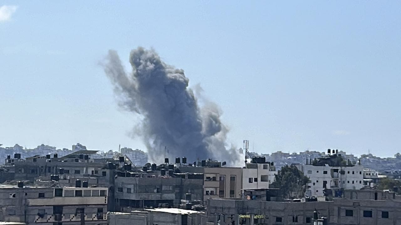 Smoke rises from an Israeli air strike in the Jebaliya refugee camp