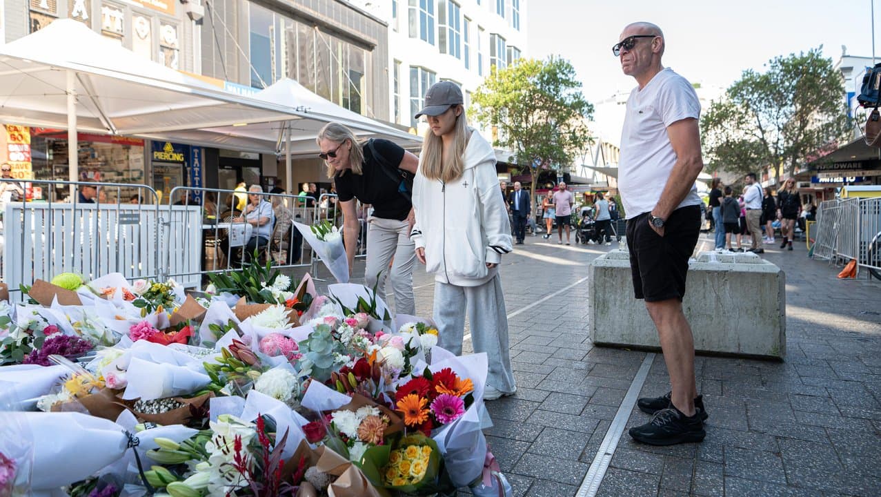 A makeshift memorial outside the Westfield Bondi Junction
