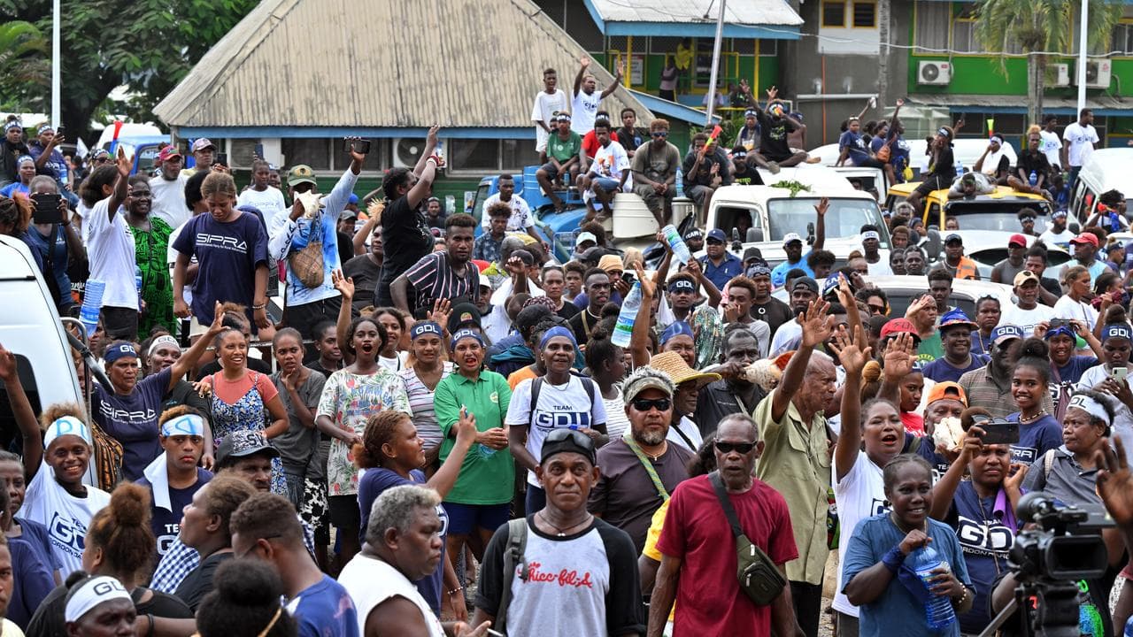 Supporters of former Solomons PM Gordon Darcy Lilo in Honiara