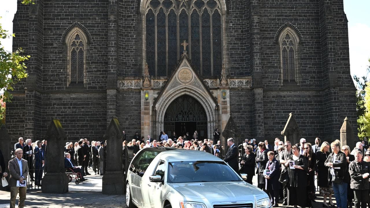 The hearse carrying Les Twentyman's casket at St Patrick's Cathedral
