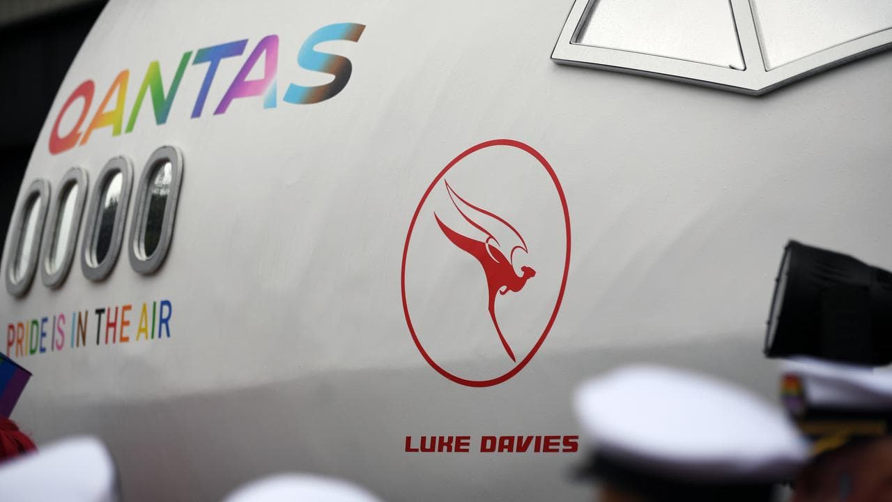 A Qantas float with a tribute to alleged murder-victim Luke Davies