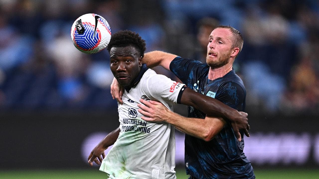 Nestory Irankunda in action for Adelaide against Sydney FC.