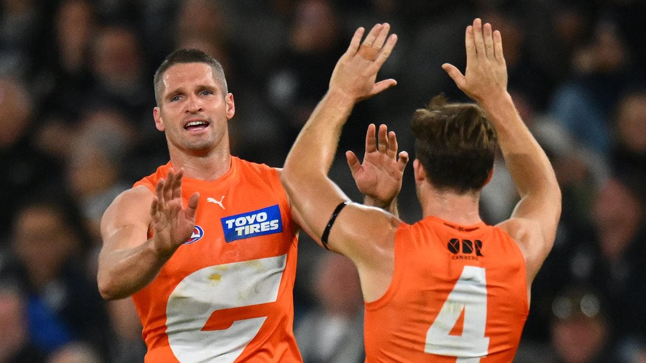 GWS players Jesse Hogan (left) and Toby Greene. 