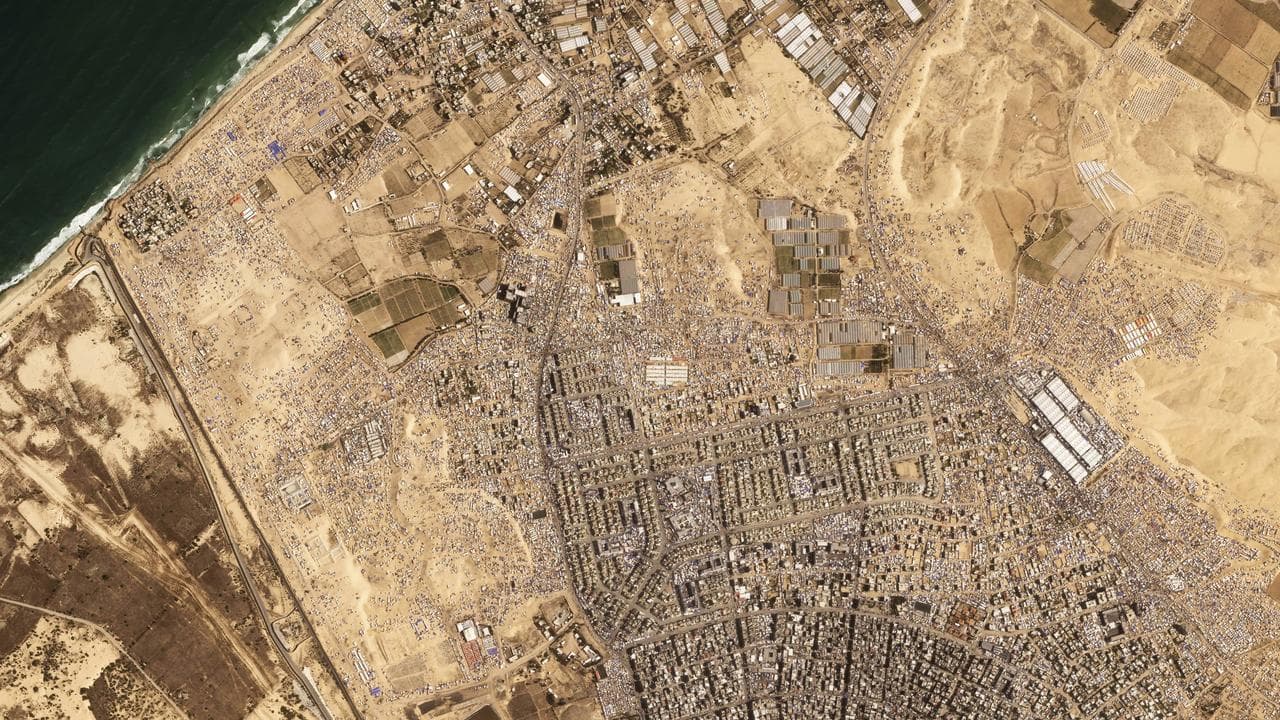 Aerial view of refugee camp in Gaza