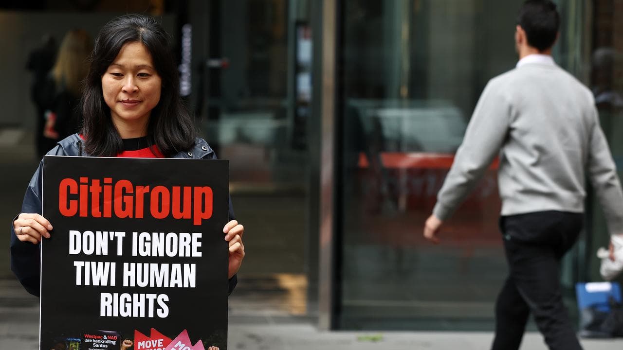 Protest outside Citi's offices in Melbourne