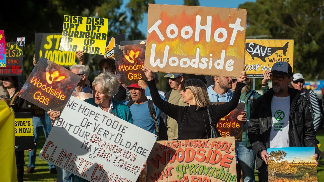 Activists protest outside Woodside's AGM.