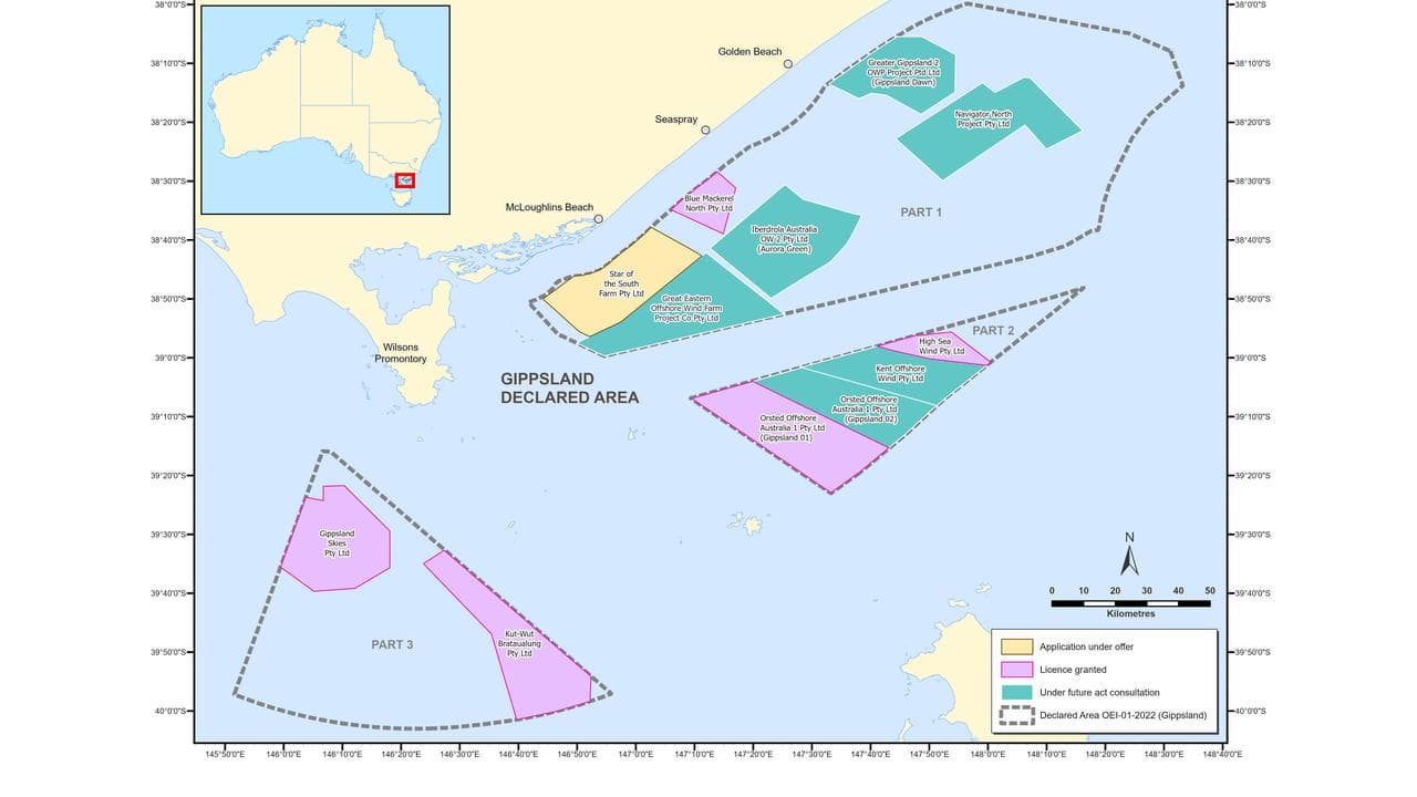 A map showing the Gippsland offshore wind zone.