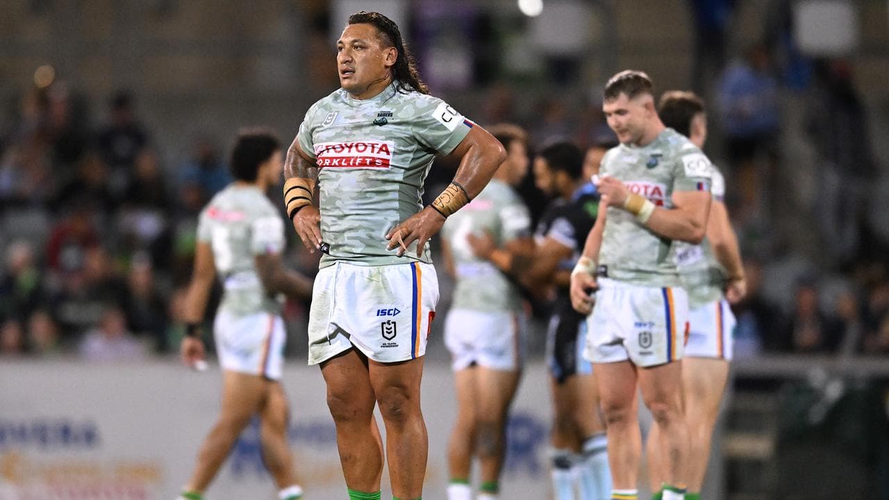 Raiders players after being thrashed 40-0 by the Sharks.