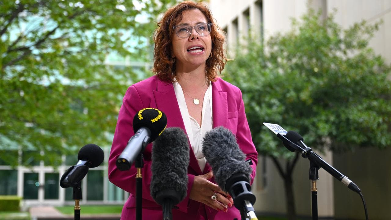 Social Services Minister Amanda at a press conference.