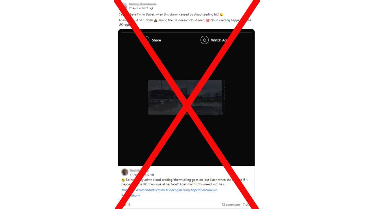 Social media Facebook post blaming Dubai flood on cloud seeding