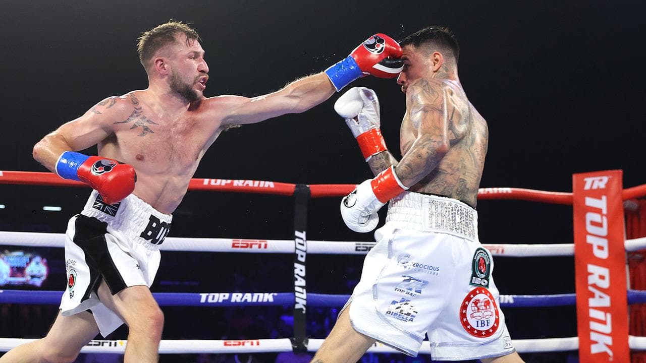 Action from George Kambosos's fight against Maxi Hughes.