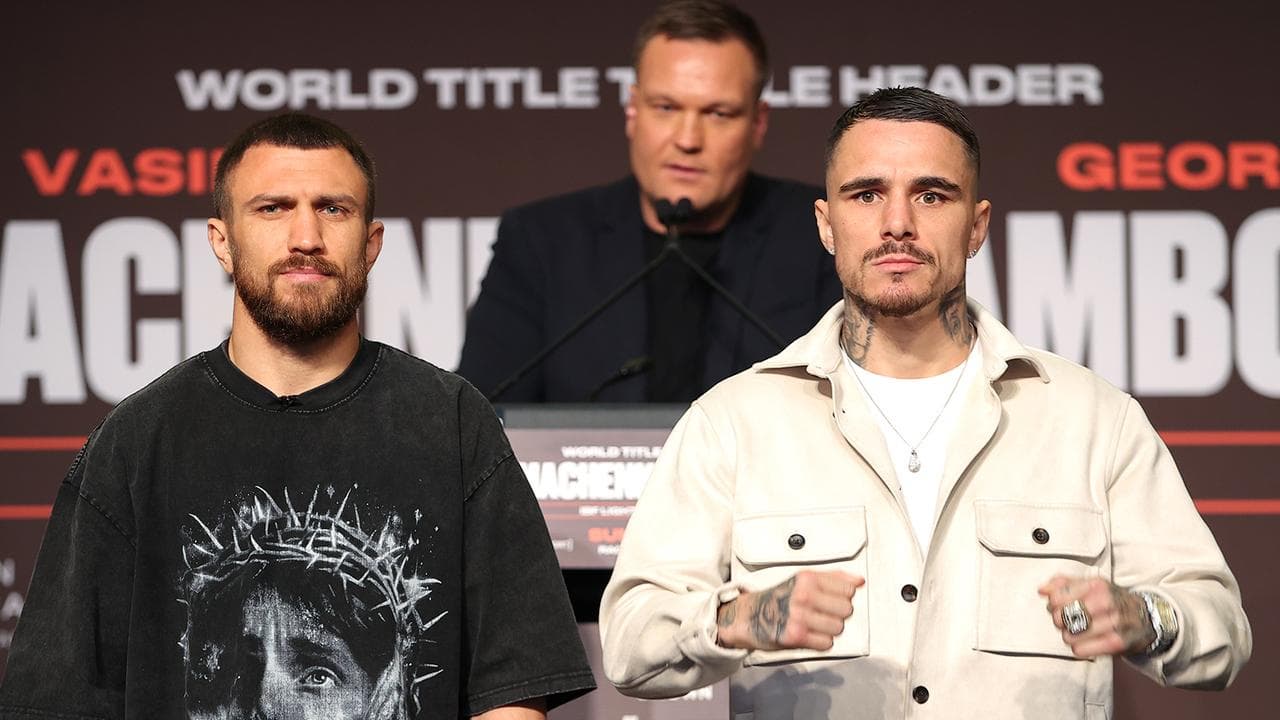 Kambosos and Lomachenko at Thursday's face-off.