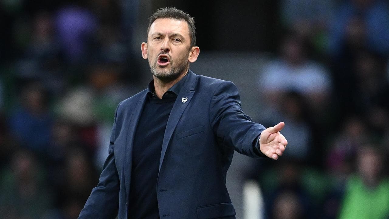 Victory coach Tony Popovic urges his side forward against Wellington.