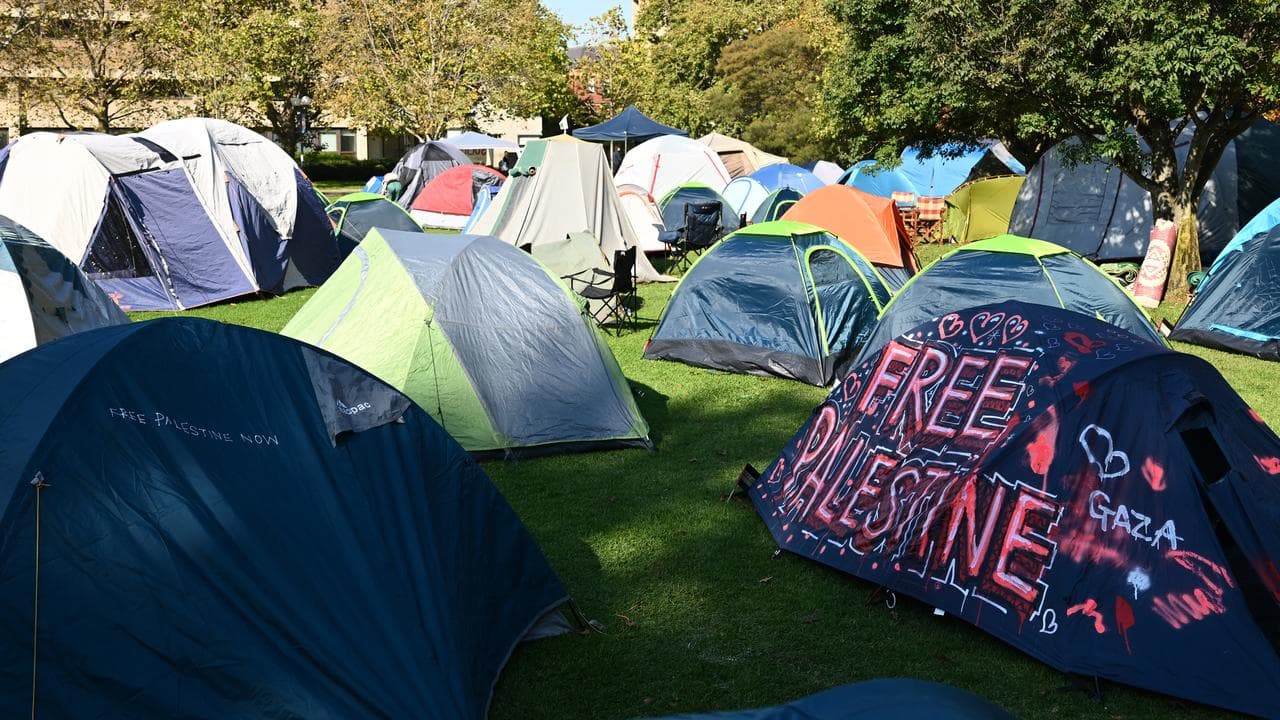 A Pro-Palestine encampment at the University of Melbourne.